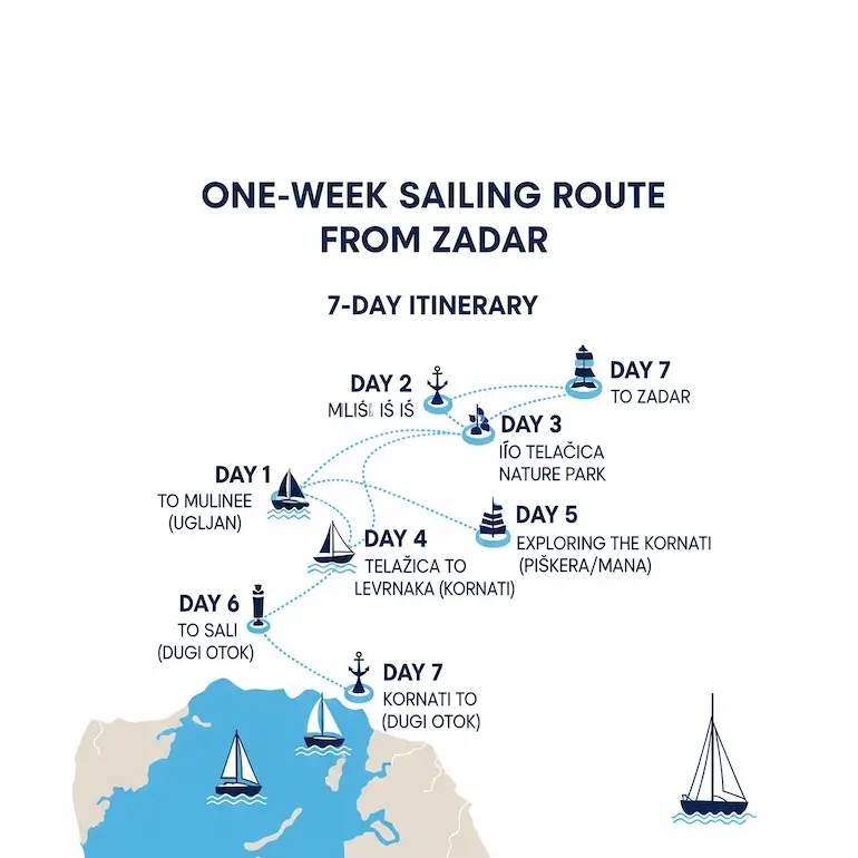 Infographic One Week Sailing Route From Zadar